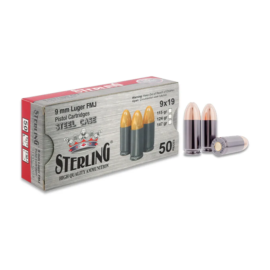 Sterling 9x19 Luger Çelik Kovan FMJ 115 Grain Tabanca Mermisi
